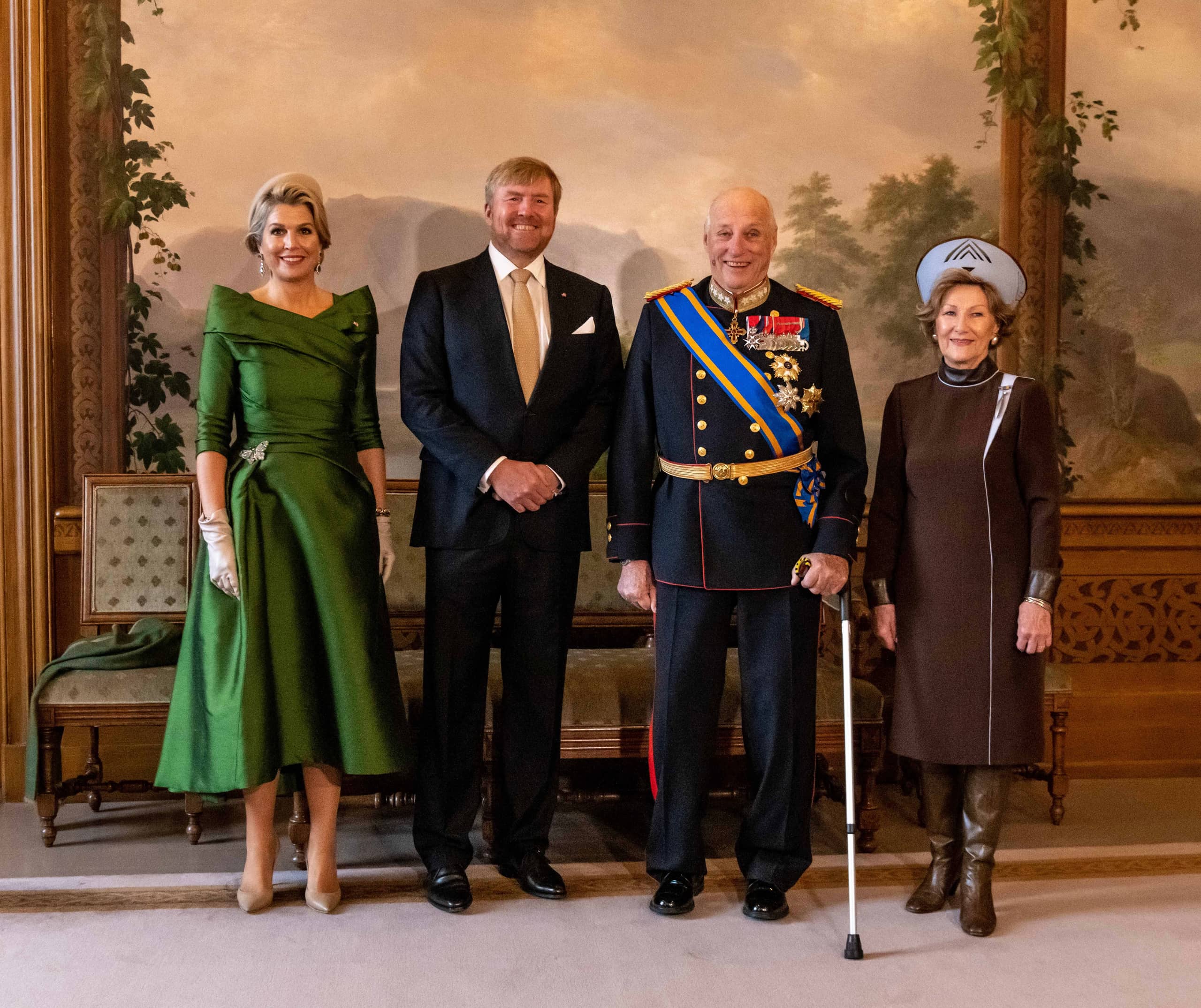 King Willem-Alexander and Queen Máxima with King Harald V of Norway and Queen Sonja during the state visit to Norway in 2021