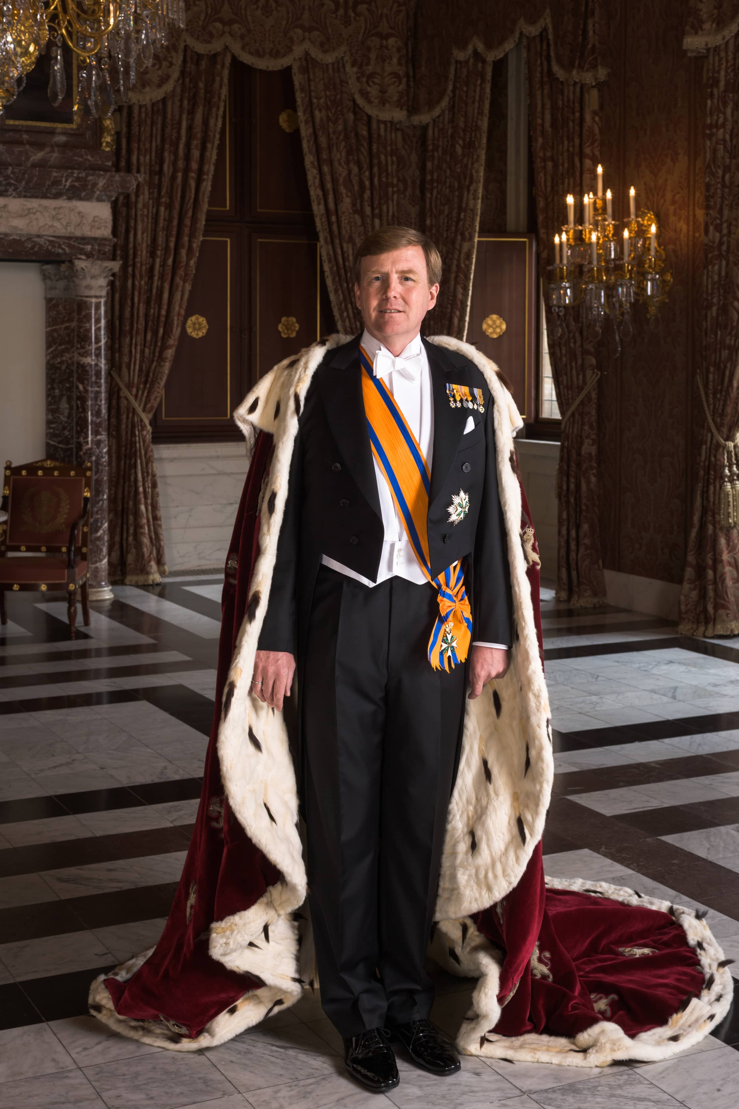 King Willem-Alexander wearing the ermine robe, April 2013