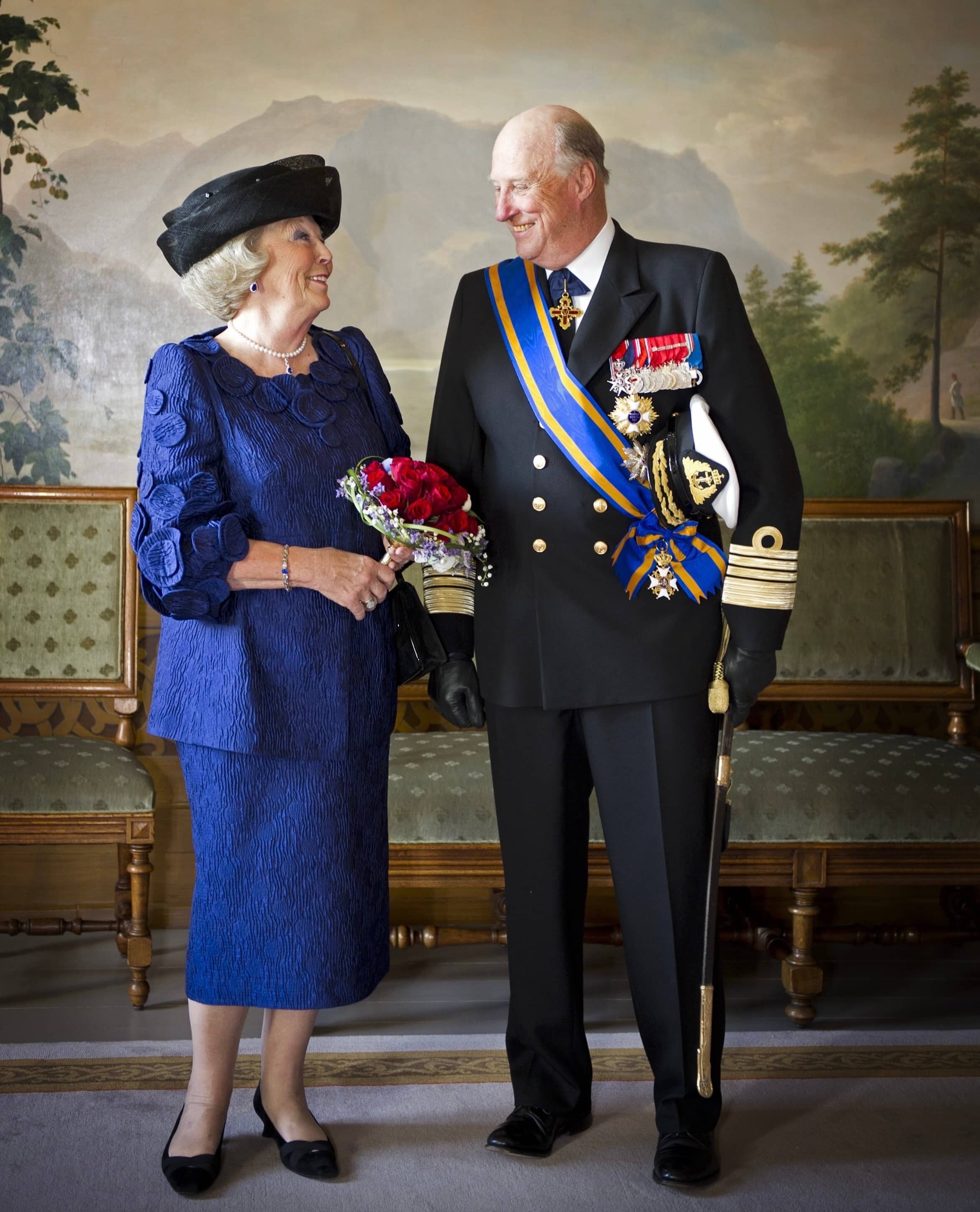 Queen Beatrix and King Harald V during the state visit to Norway in 2010..